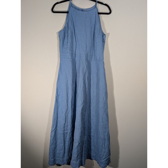 Boden Womens Blue Linen Sleeveless Maxi A Line Riviera Dress Sz 8 Preppy Coastal - Picture 1 of 9